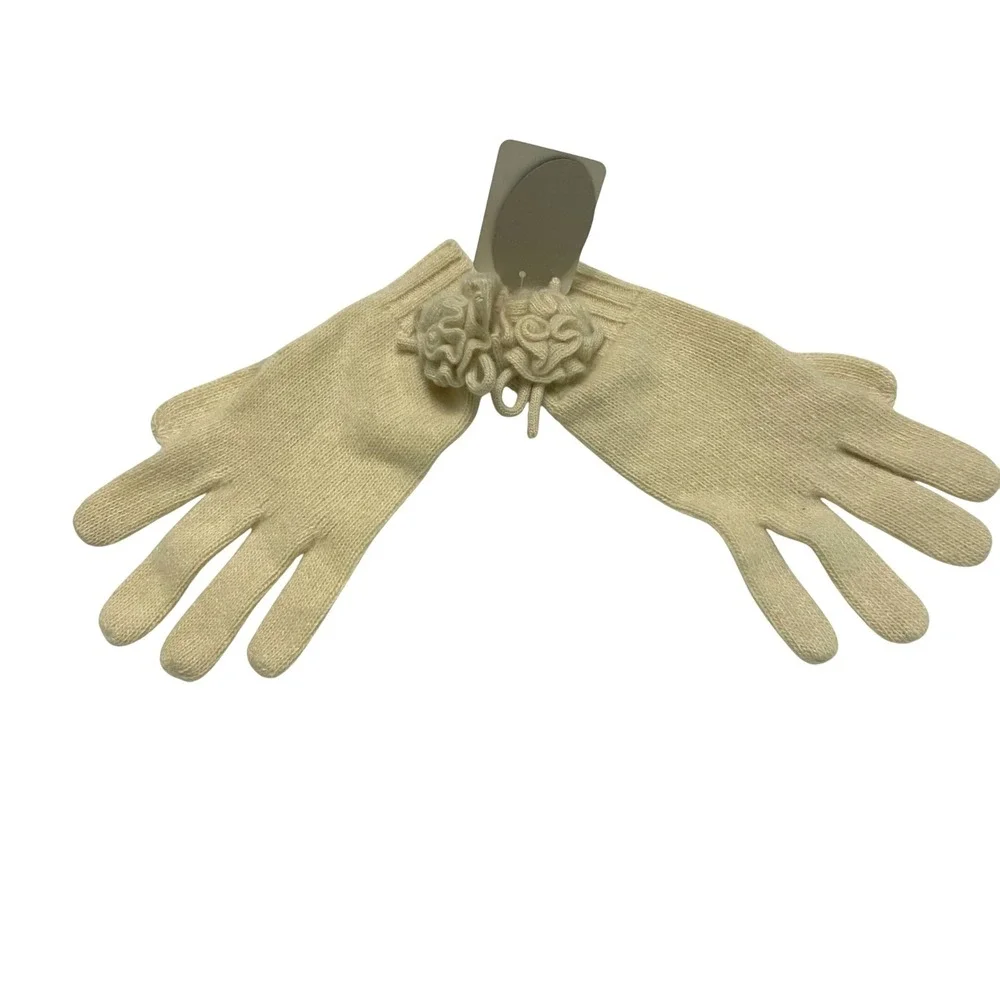 Portolano Womens‎ Cream Cashmere Gloves Flower Detail Luxurious Soft Delicate